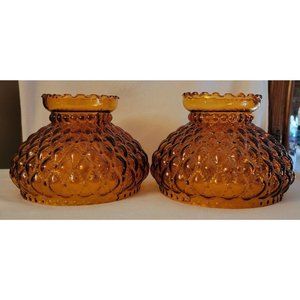 Amber Hurricane Glass Lamp Shade Graduated Hobnail 6-3/4 in Base Scalloped Edge